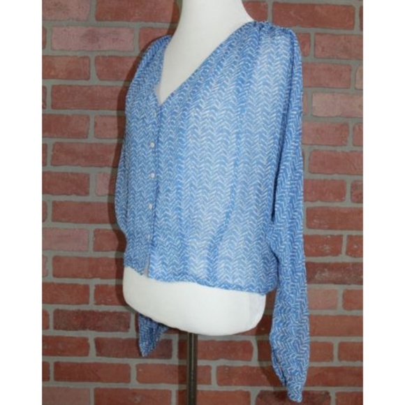 Gianni Bini Sheer Blue & White Button Down Blouse - Picture 2 of 5